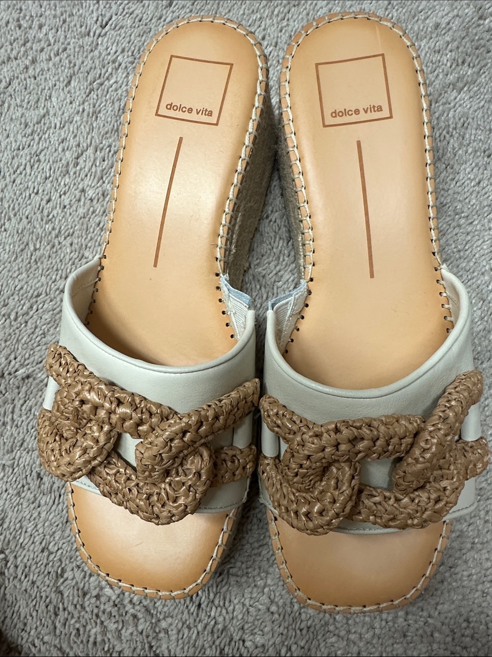 Dolce Vita Cream Slide Mules with Braided Tan Chain